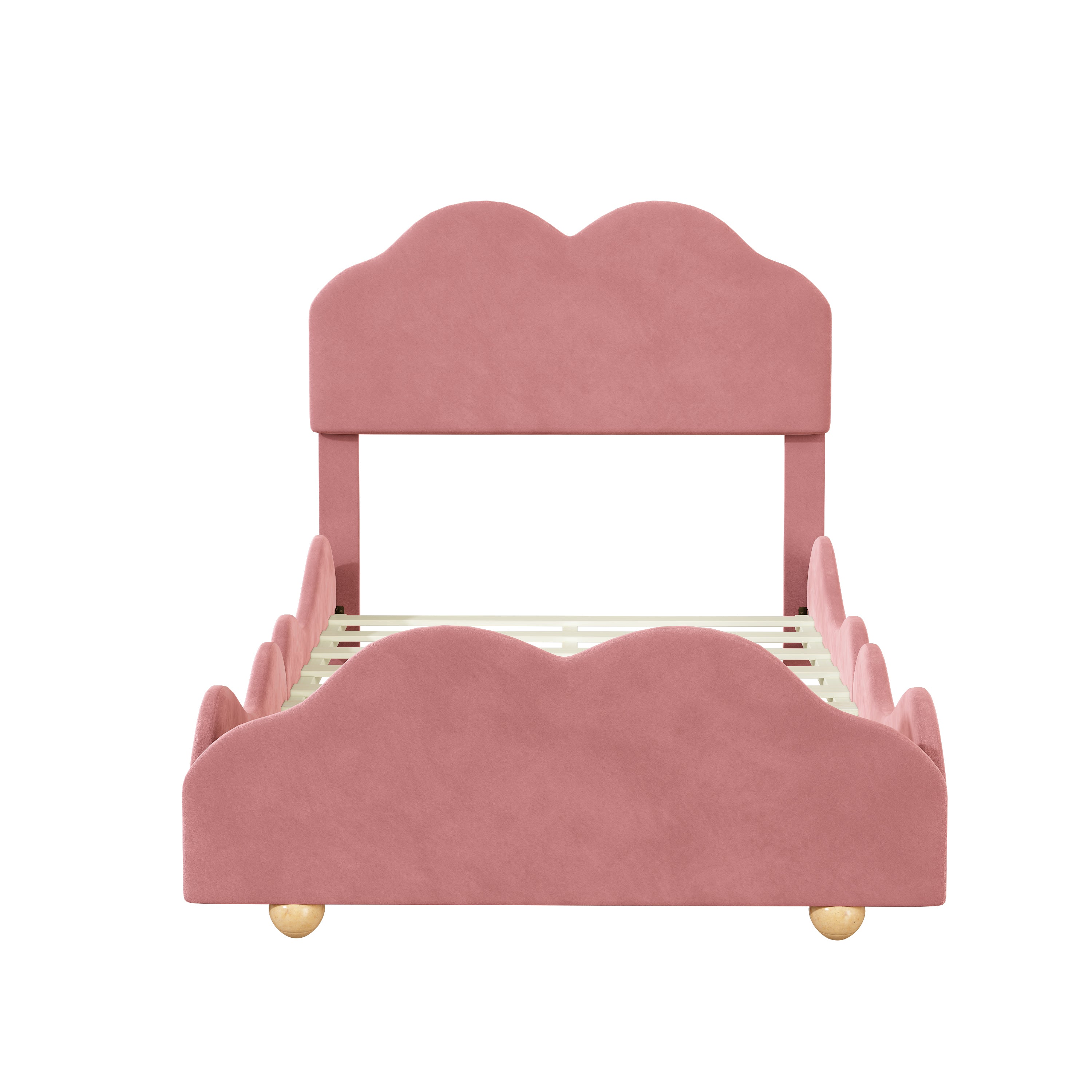 Twin Size Upholstered Platform Bed with Cloud Shaped bed board, Dark Pink - Atlantic Fine Furniture Melbourne FL