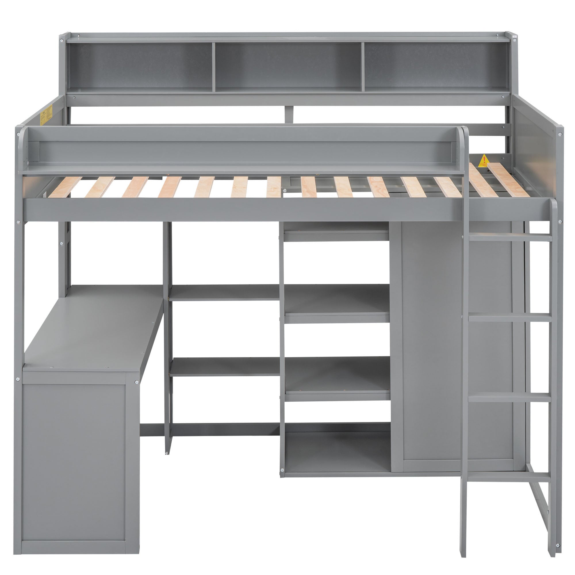 Wood Twin Size Loft bed with Multiple Storage Shelves and Wardrobe, Gray - Atlantic Fine Furniture Melbourne FL