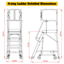 Heavy Duty Aluminum Rolling Platform Ladder With Steps, 375Lbs Capacity