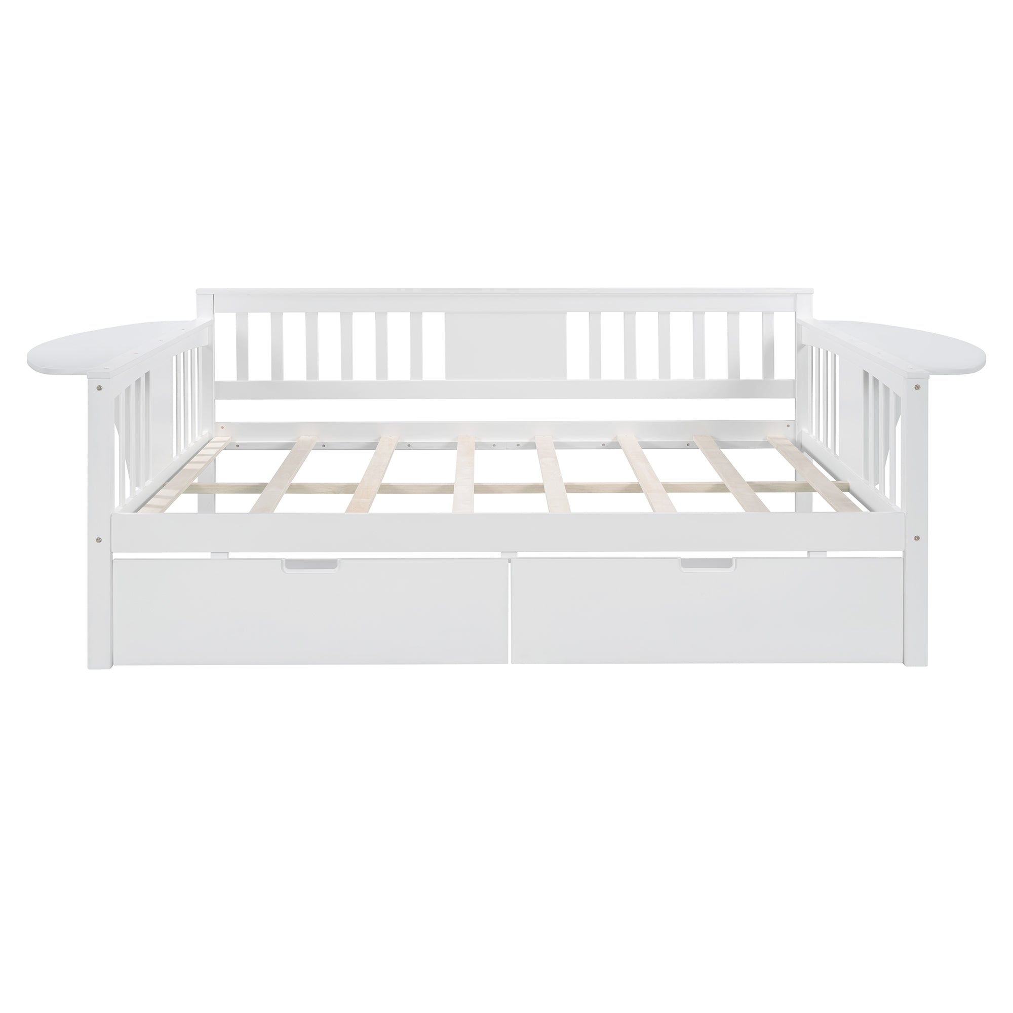 Full size Daybed with Two Drawers, Wood Slat Support, White
