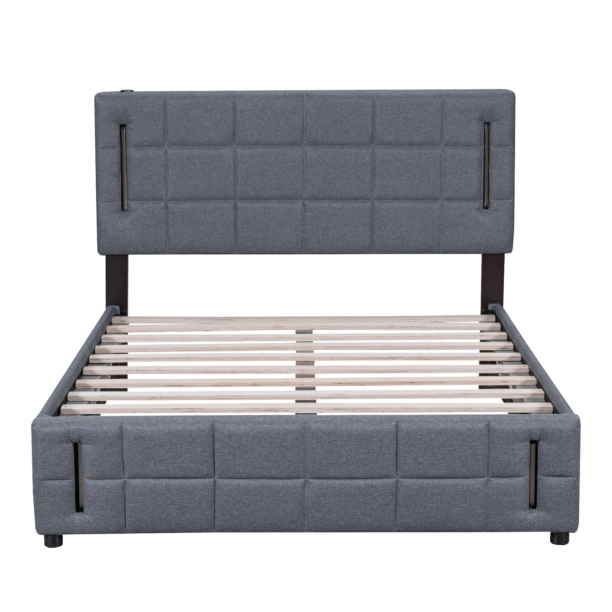 Queen Size Upholstered Bed with Hydraulic Storage System and LED Light, Gray - Atlantic Fine Furniture Melbourne FL