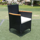 Outdoor Patio Wicker Dining Set With Acacia Wood Top