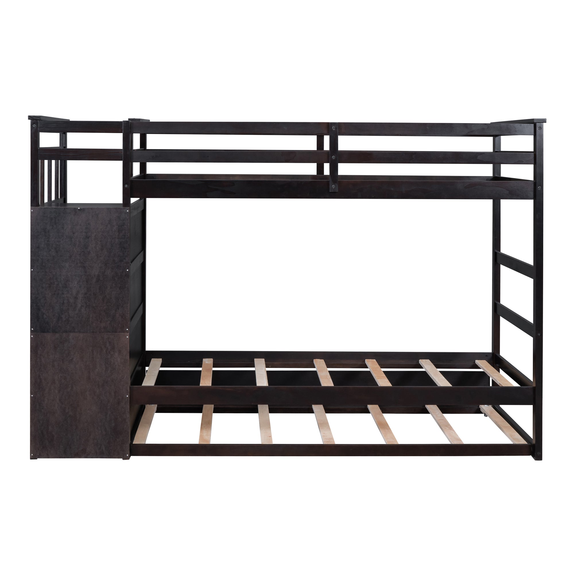 Twin Over Twin Bunk Bed with Trundle and Staircase,Espresso(OLD SKU:LT000068AAP) - Atlantic Fine Furniture Melbourne FL