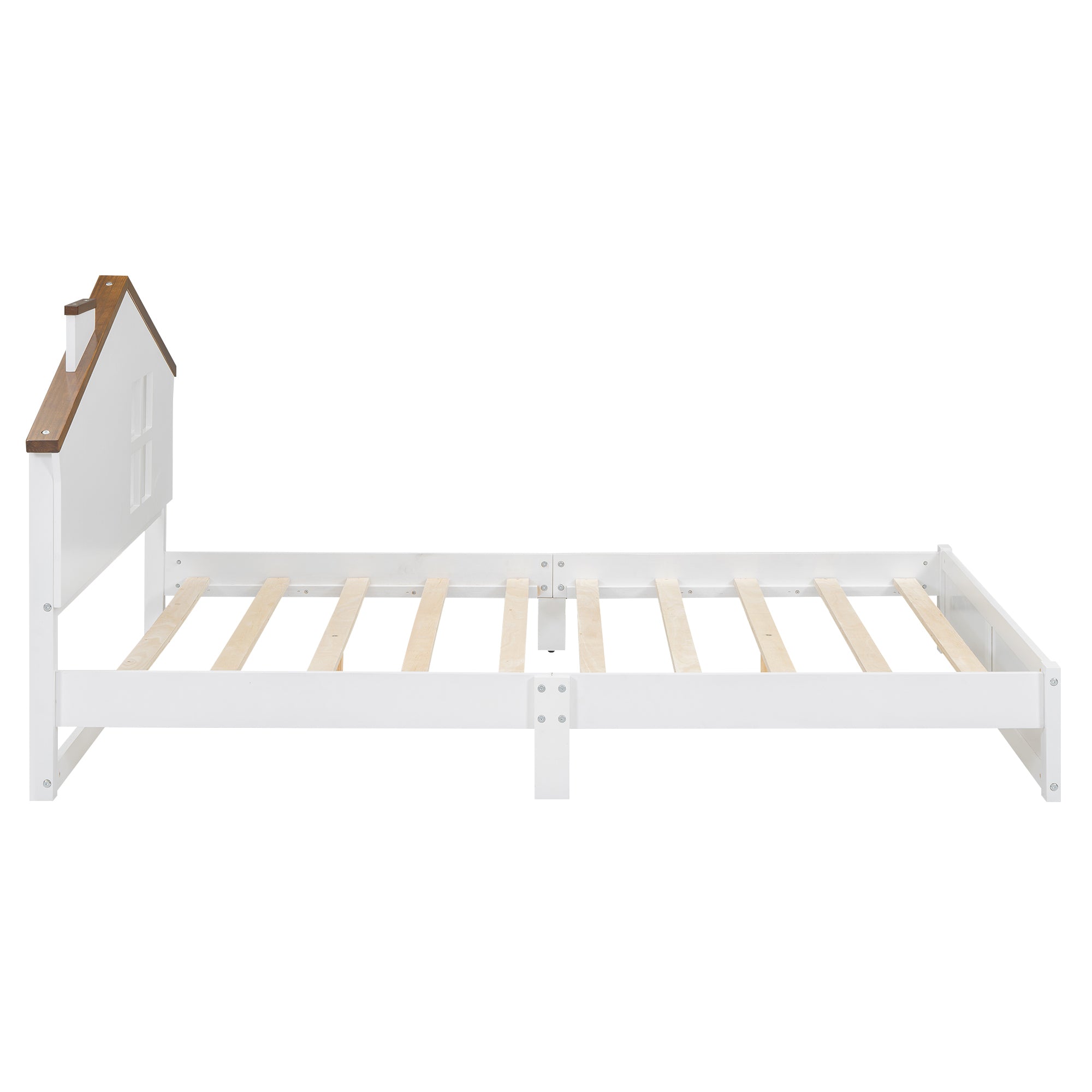 Full Size Wood Platform Bed with House-shaped Headboard and Built-in LED, Walnut+White - Atlantic Fine Furniture Melbourne FL