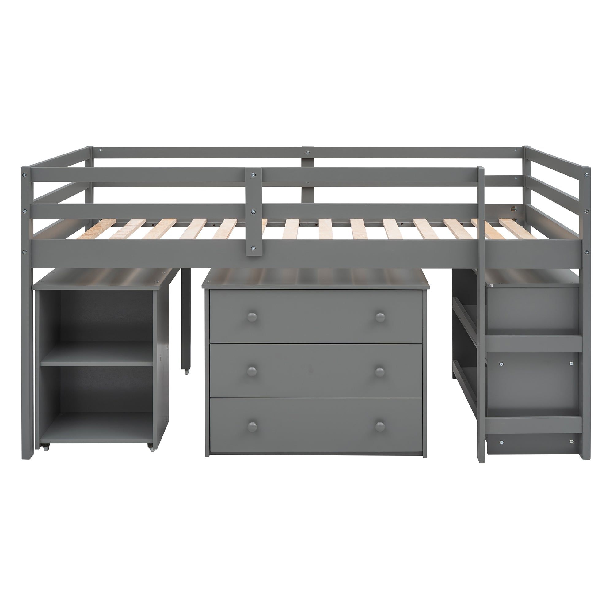 Low Study Twin Loft Bed with Cabinet and Rolling Portable Desk - Gray (OLD SKU :LP000113AAE) - Atlantic Fine Furniture Melbourne FL