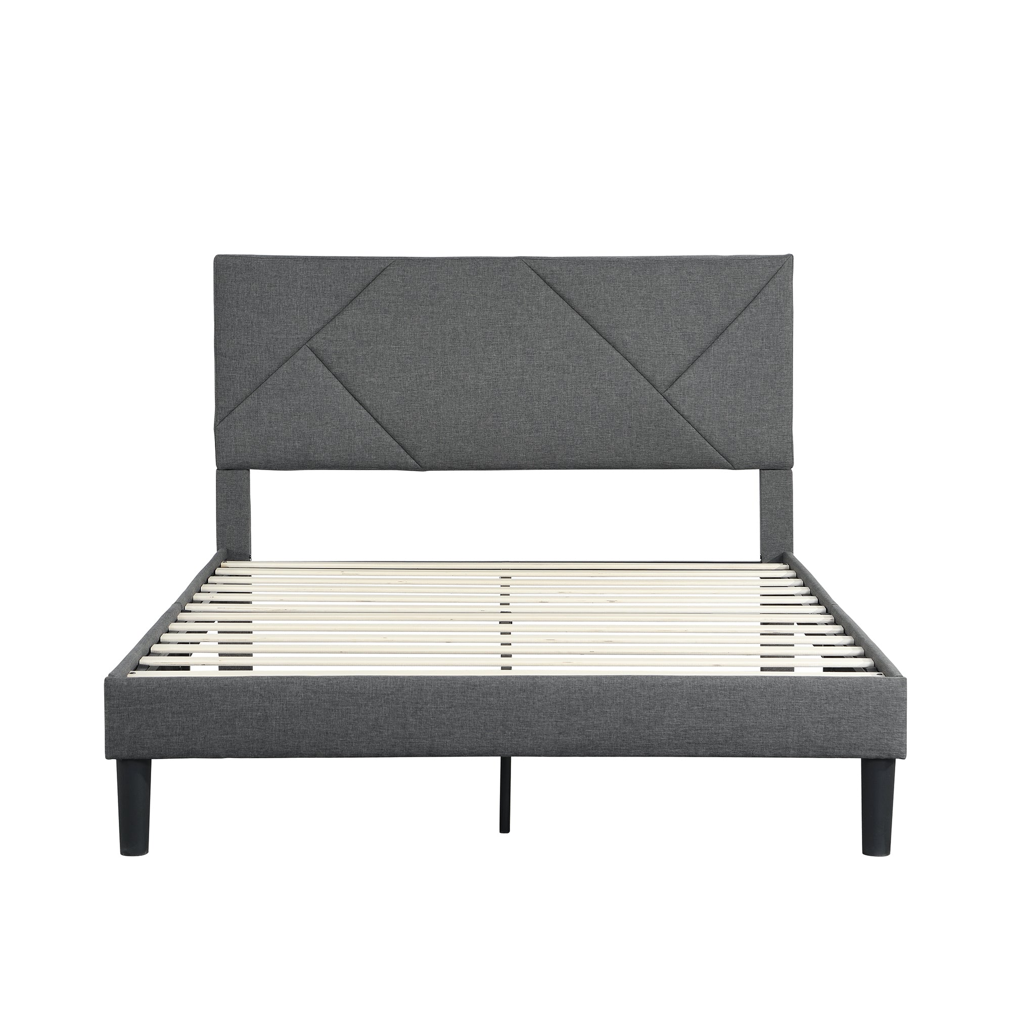 Queen Size Upholstered Platform Bed Frame ,Wood Slat Support, Easy Assembly,Grey - Atlantic Fine Furniture Melbourne FL