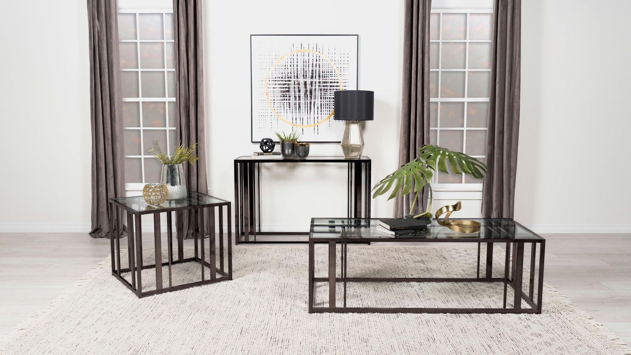 Adri Rectangular Glass Top Side End Table Black Nickel