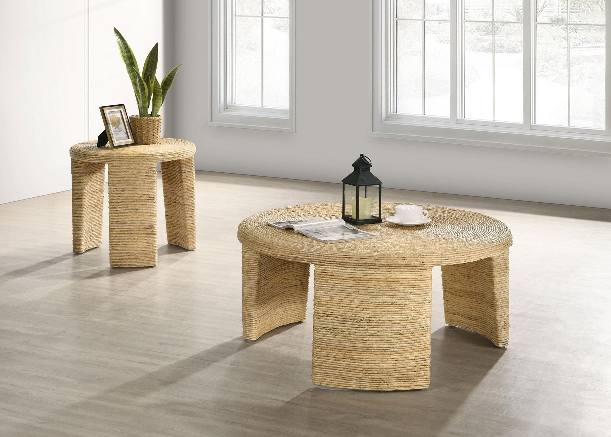 Artina Woven Rattan Round Coffee Table Natural Brown - Atlantic Fine Furniture Melbourne FL