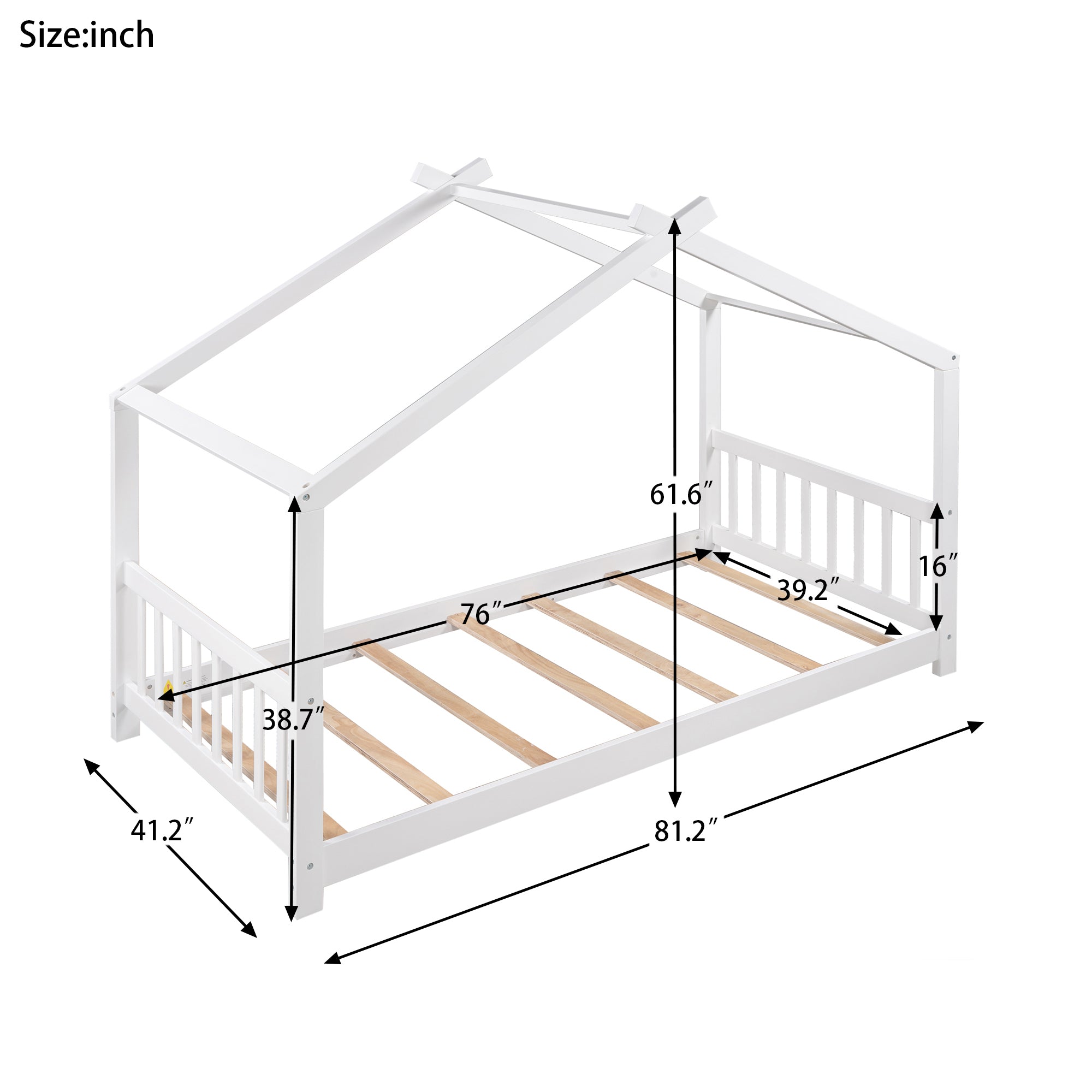 Twin Size House Platform Bed with Headboard and Footboard,Roof Design,White - Atlantic Fine Furniture Melbourne FL