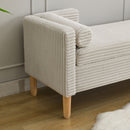 Wide Corduroy Storage Soft Bench With Armrests, Backrest And Two Bolster Pillows