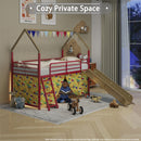 Jack - House Loft Bed With Slide And Curtain Set