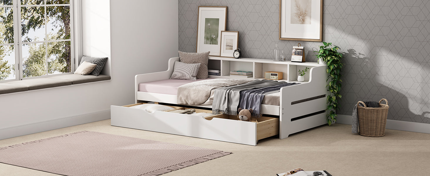 Twin Size Wooden Day Bed with 3 Trawers for Guest Room, Small Bedroom, Study Room, White - Atlantic Fine Furniture Melbourne FL