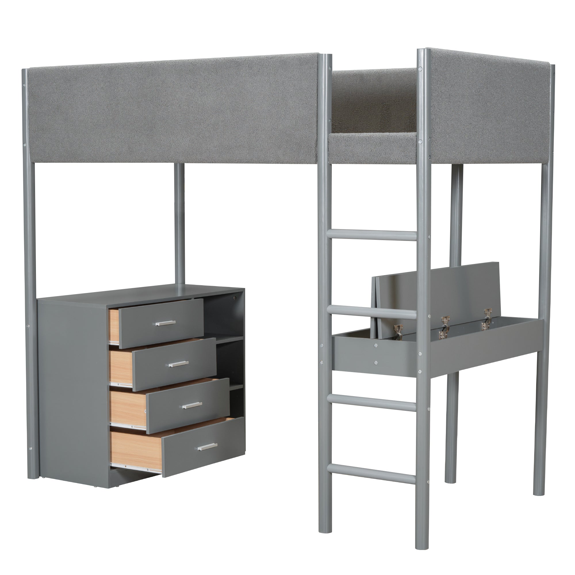 Twin Size Teddy FleeceLoft Bed Wood Bed, Gray - Atlantic Fine Furniture Melbourne FL