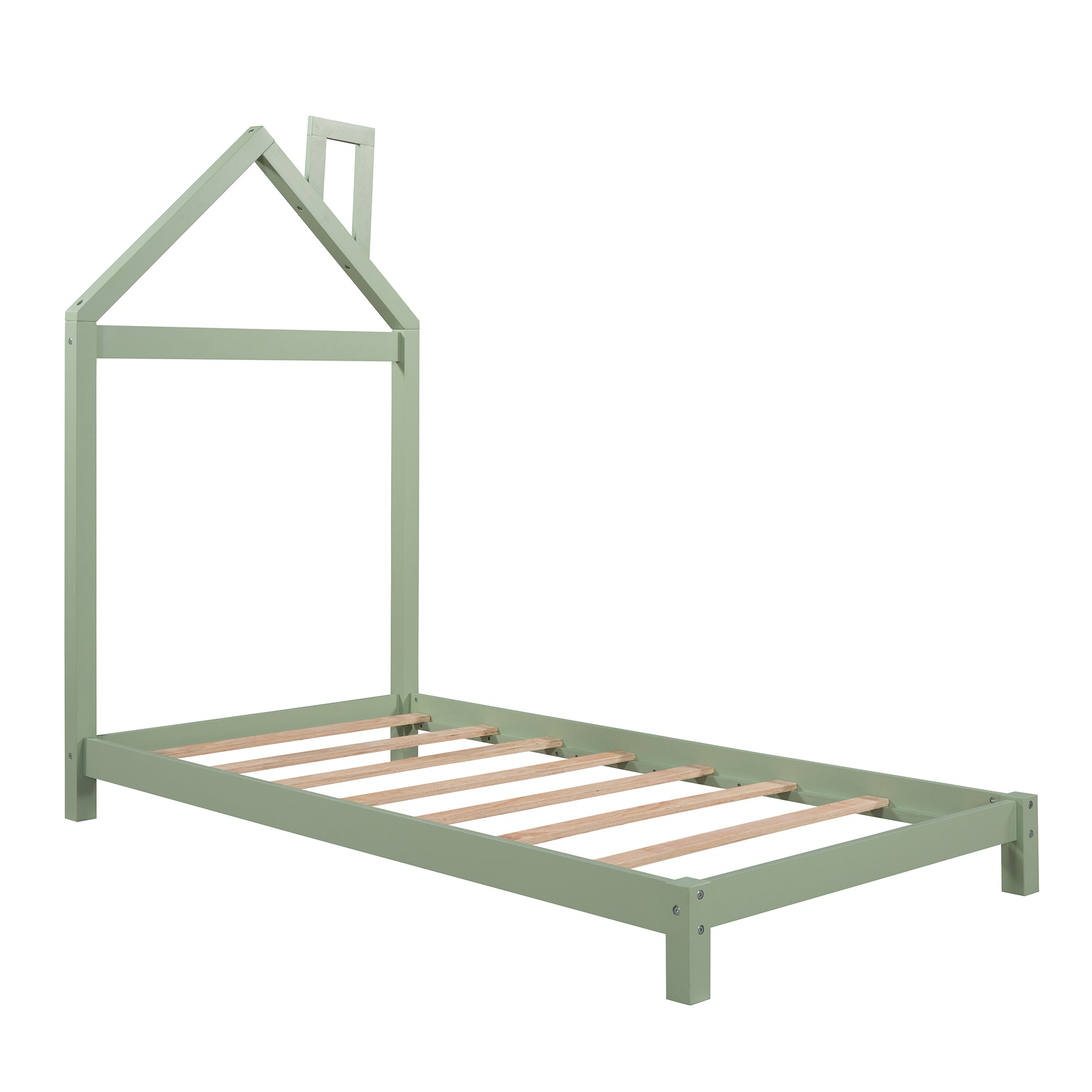 Twin Size Wood Platform Bed with House-shaped Headboard (Green) - Atlantic Fine Furniture Melbourne FL