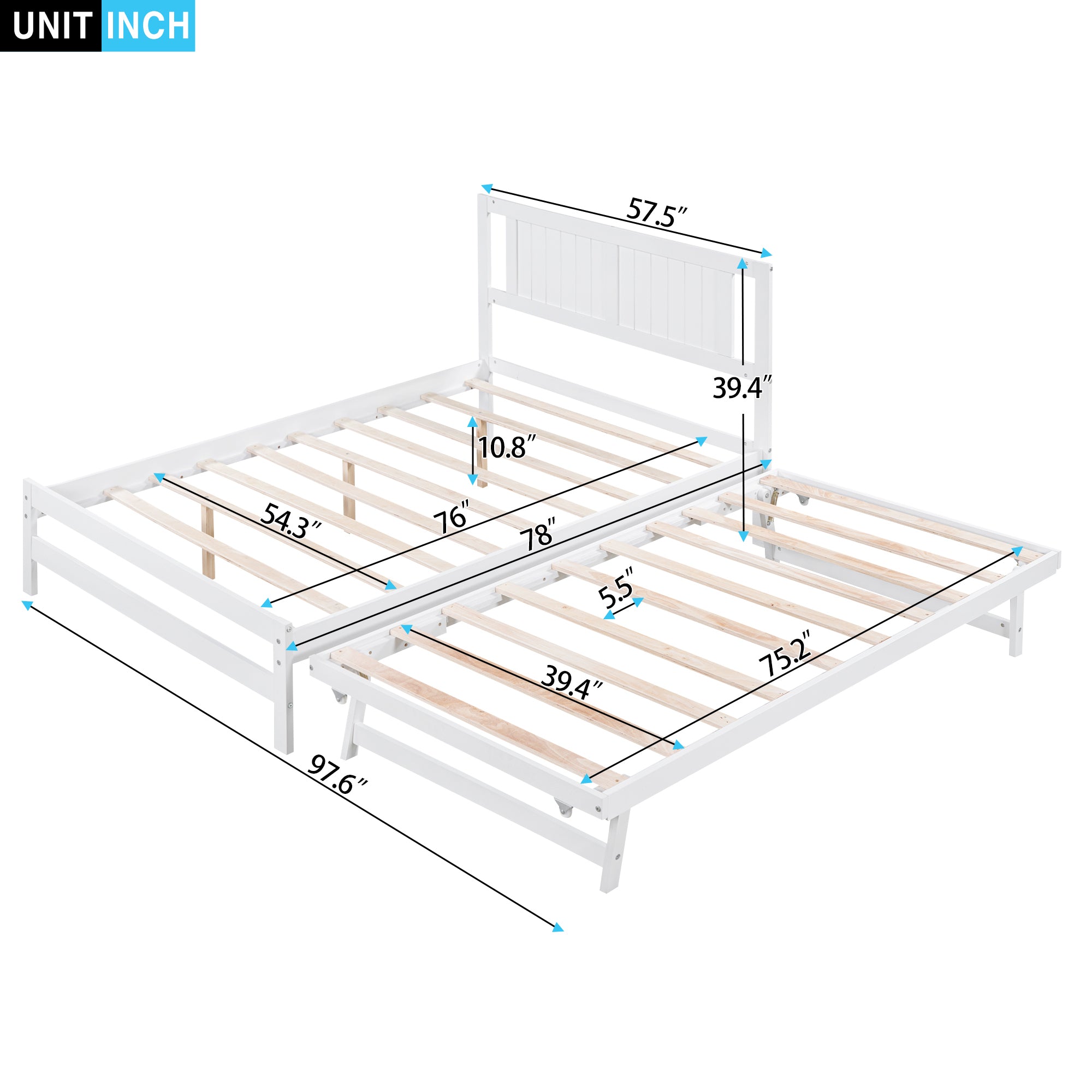 Full Size Platform Bed with Adjustable Trundle,White(Old SKU:SM000248AAK)
