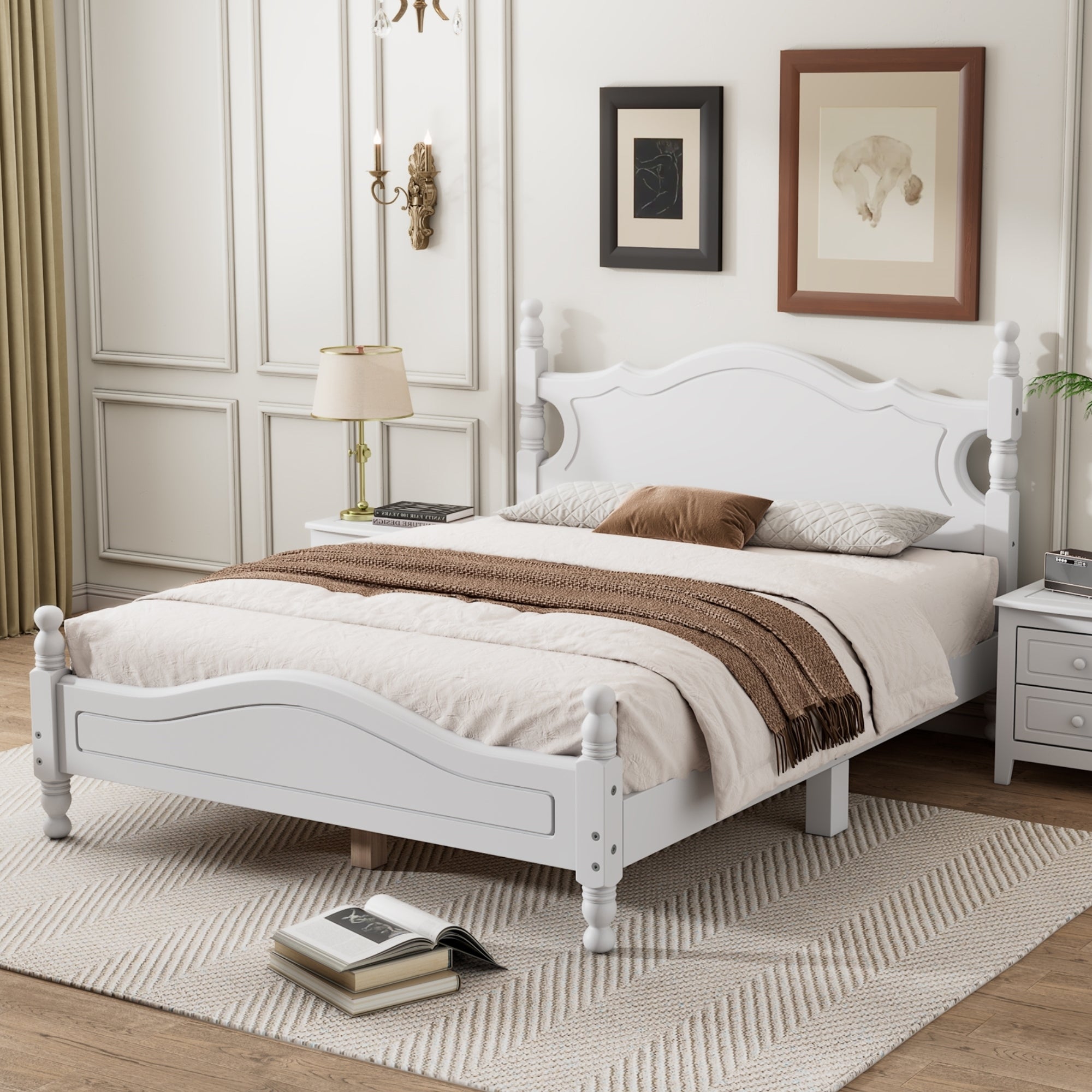 Full Size Wood Platform Bed Frame,Retro Style Platform Bed with Wooden Slat Support,White - Atlantic Fine Furniture Melbourne FL