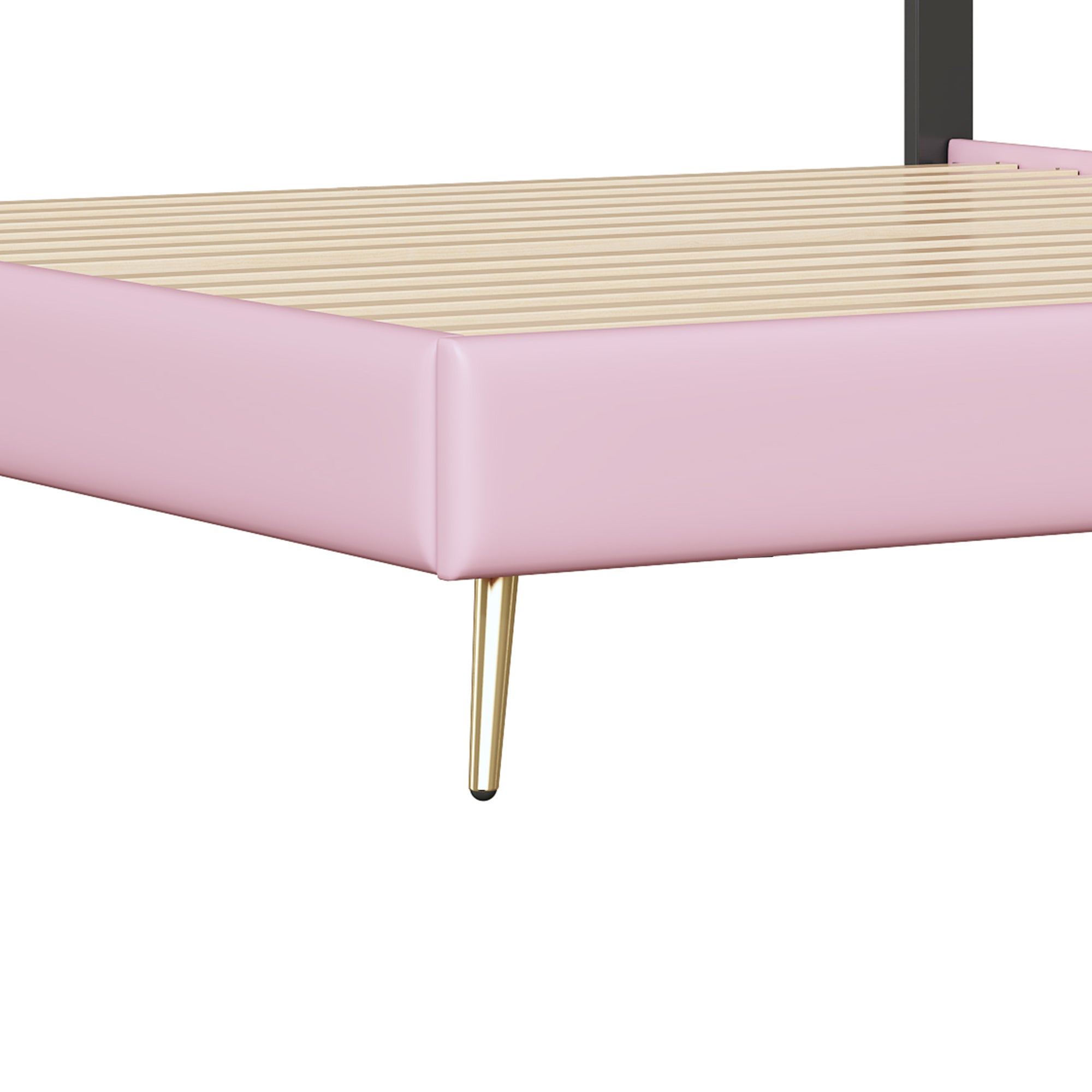 Full size Upholstered Princess Bed With Crown Headboard,Full Size Platform Bed with Headboard and Footboard with Light Strips,Golden Metal Legs, White+Pink - Atlantic Fine Furniture Melbourne FL