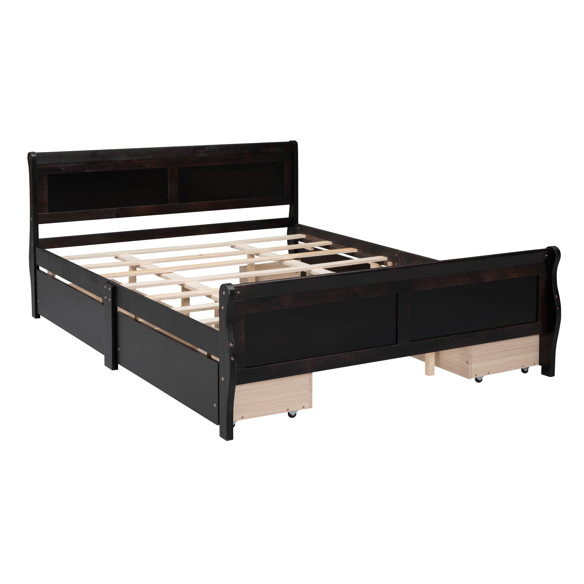Queen Size Wood Platform Bed with 4 Drawers and Streamlined Headboard & Footboard, Espresso - Atlantic Fine Furniture Melbourne FL