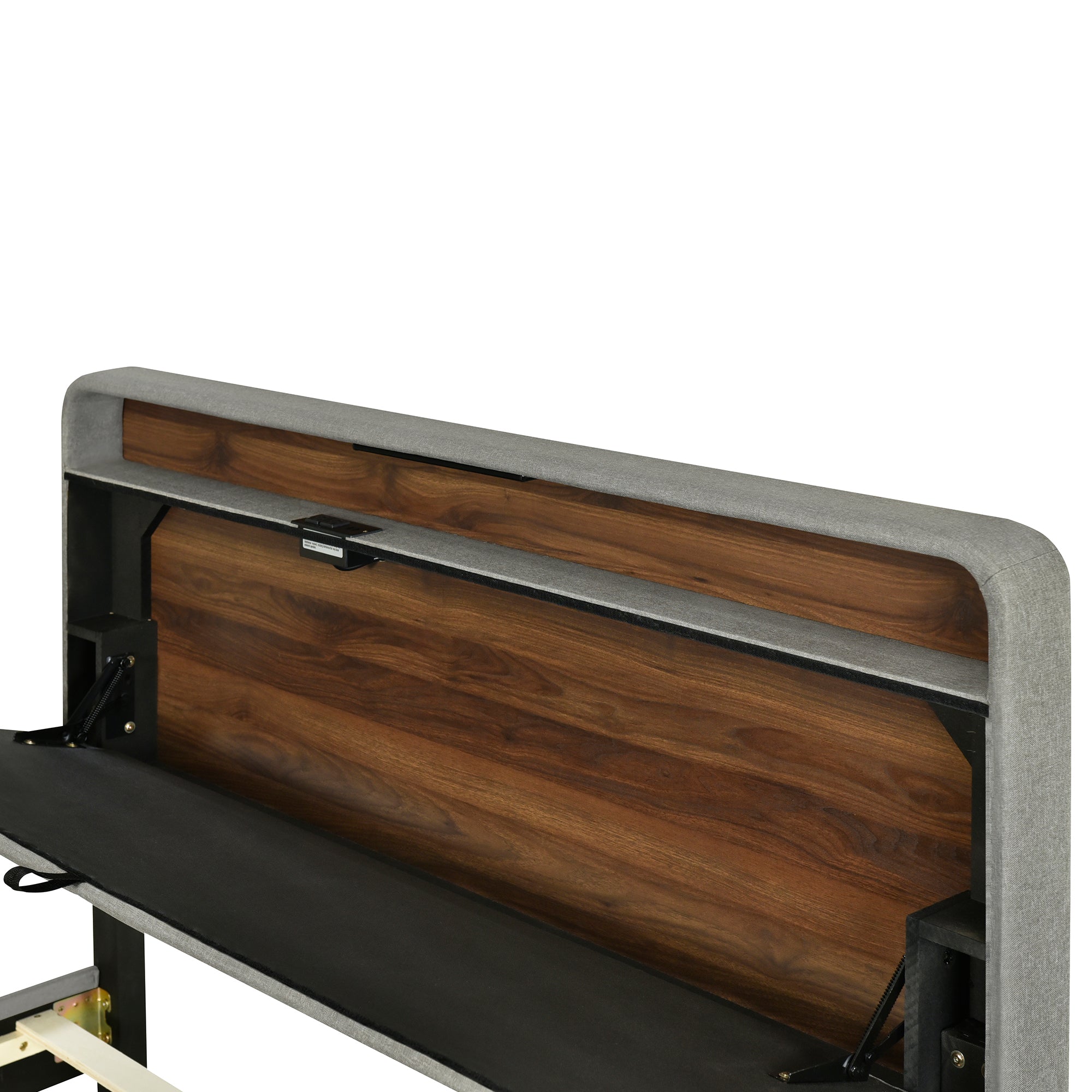 Queen size Upholstered Platform Bed with Storage Headboard, Sensor Light and a set of Sockets and USB Ports, Linen Fabric, Gray - Atlantic Fine Furniture Melbourne FL