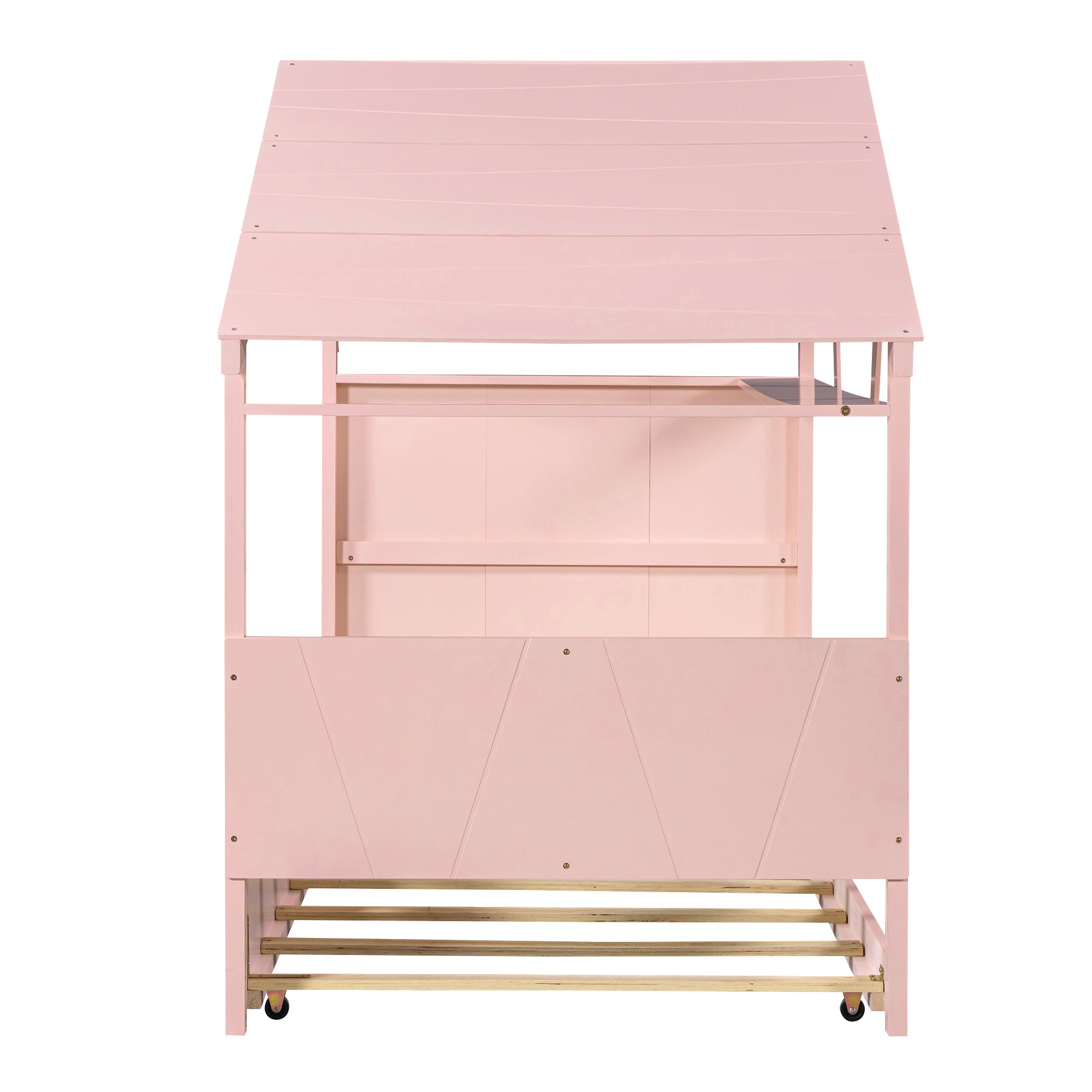 Wood Twin Size House Bed with Trundle and Storage, Pink - Atlantic Fine Furniture Melbourne FL