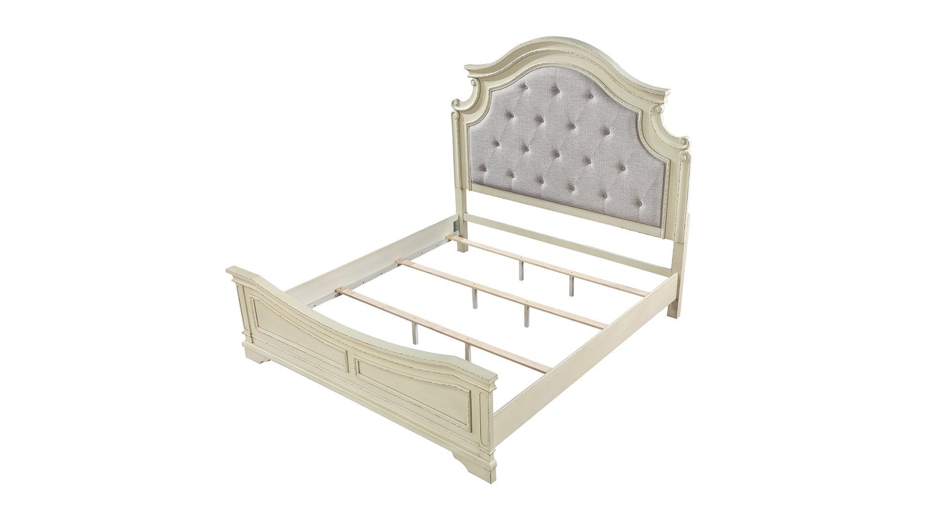 Noble Traditional Style Queen Bed with Button Tufted Upholstery Headboard Made with Wood in Antique Beige
