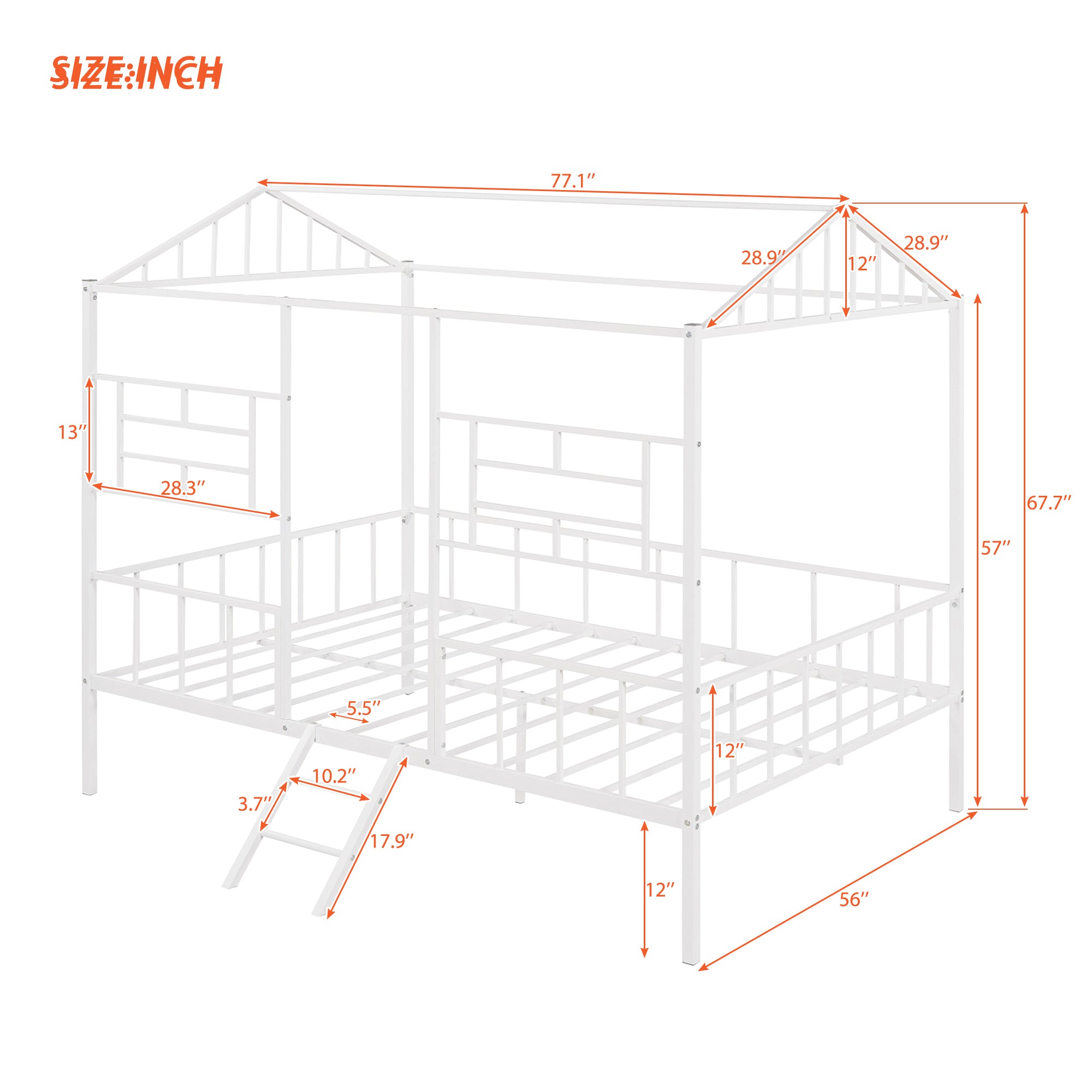 Metal House Bed Frame Full Size with Slatted Support No Box Spring Needed White - Atlantic Fine Furniture Melbourne FL
