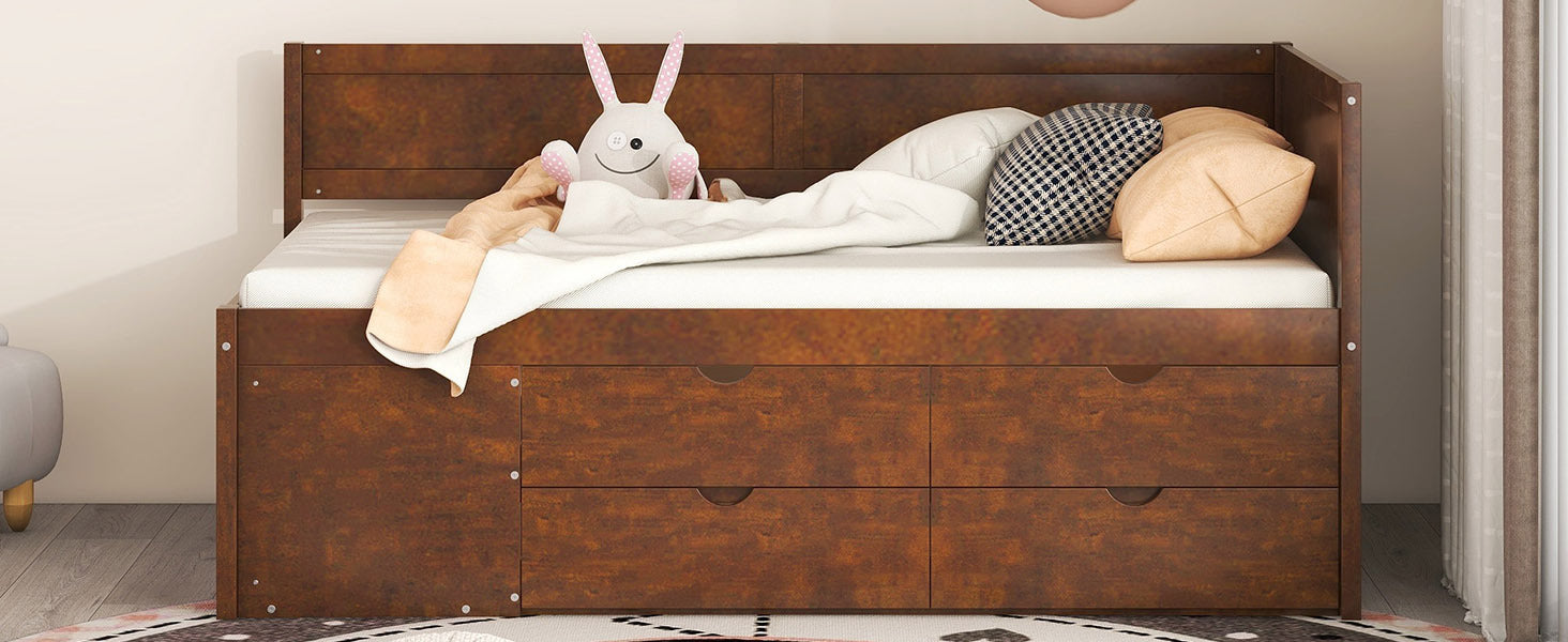 Twin Size Daybed with Drawers and Shelves, Walnut - Atlantic Fine Furniture Melbourne FL