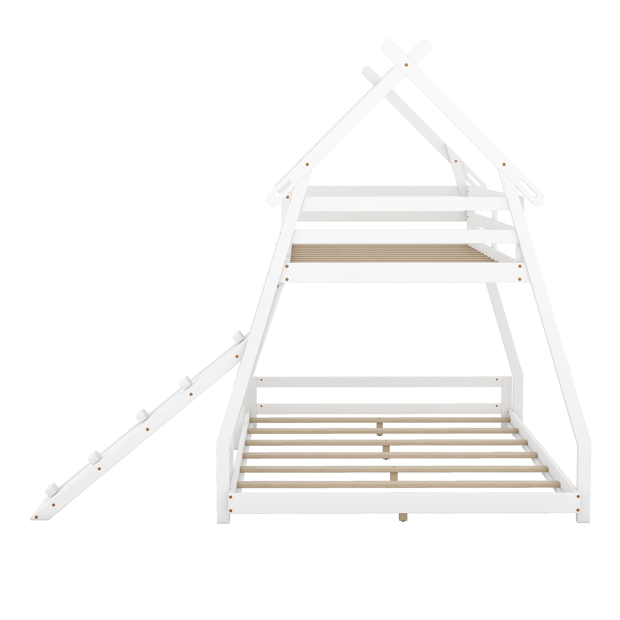 Twin over Queen House Bunk Bed with Climbing Nets and Climbing Ramp, White - Atlantic Fine Furniture Melbourne FL