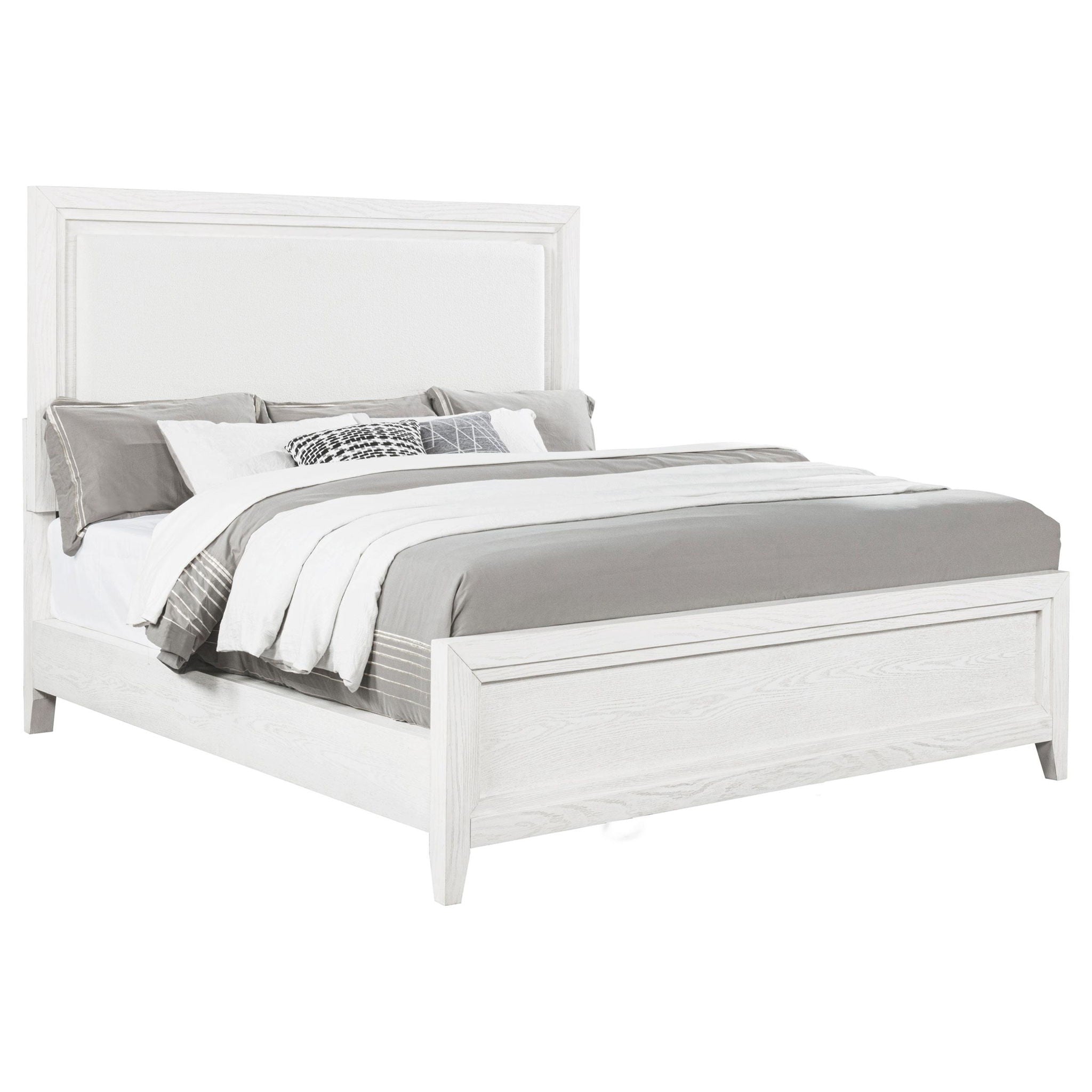 Marielle Eastern King Upholstered Panel Bed Distressed White