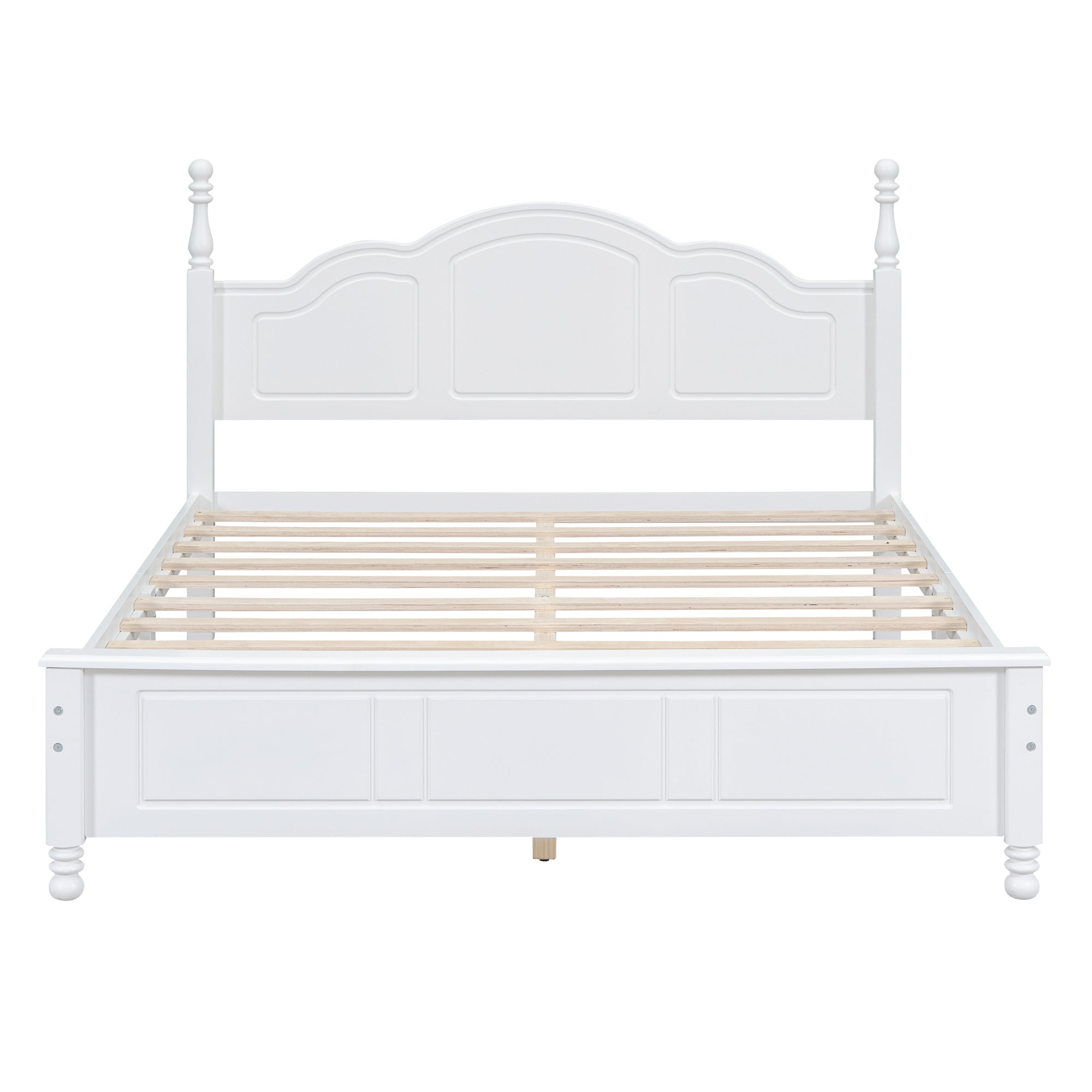 Queen Size Wood Platform Bed Frame,Retro Style Platform Bed with Wooden Slat Support,White - Atlantic Fine Furniture Melbourne FL