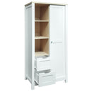 Modern Bedroom Storage Wardrobe With Hanging Rods, 2 Drawers, Open Shelves, Sliding Door - White