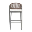 Outdoor Bar Height Metal Frame Counter Stools With Scallop Shaped Backrest & Water Resistant Cushions