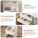 Contemporary Small Space Vanity Table Set With Adjustable Lighted Mirror And Storage Chair - White