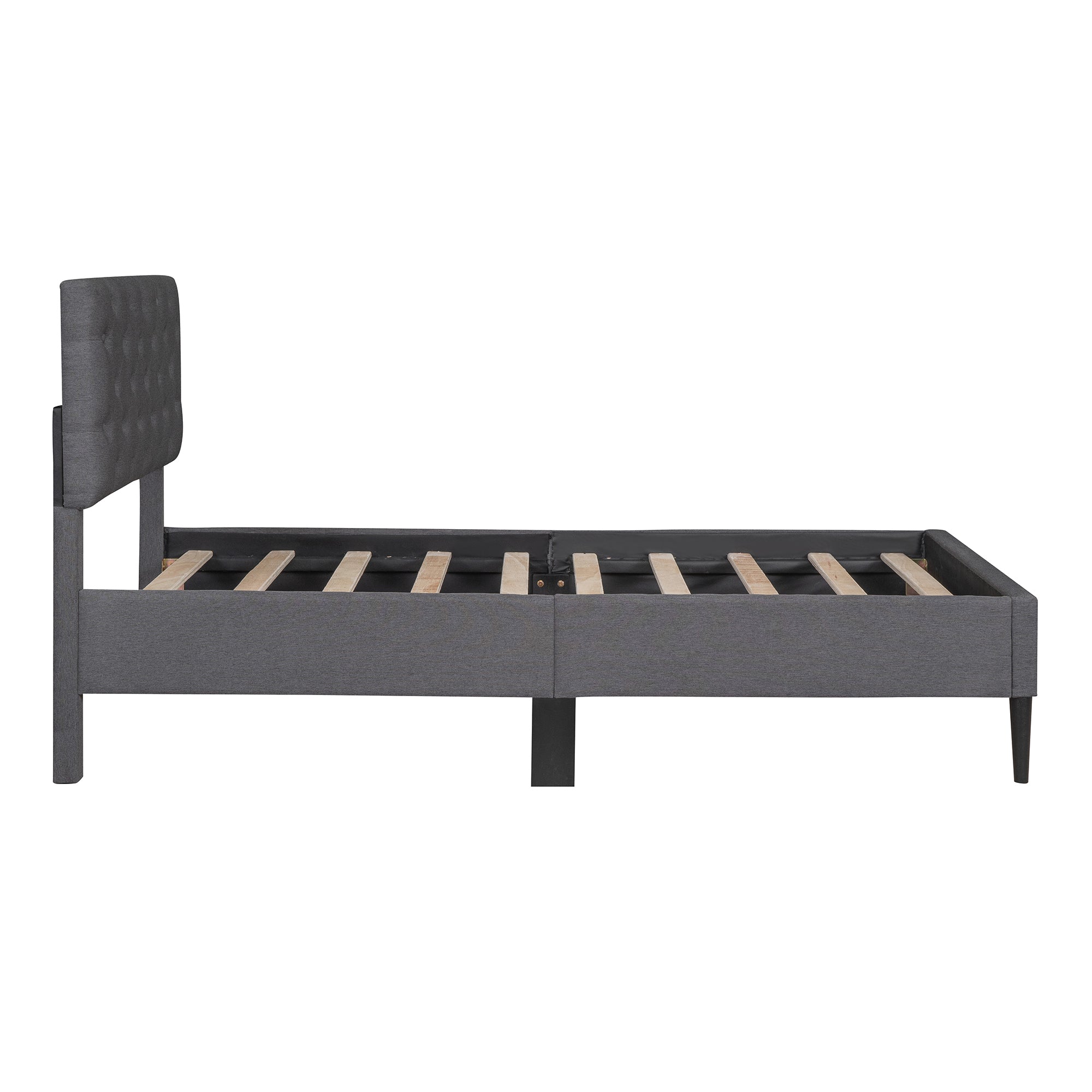 Upholstered Linen Platform Bed, Twin Size, Gray - Atlantic Fine Furniture Melbourne FL