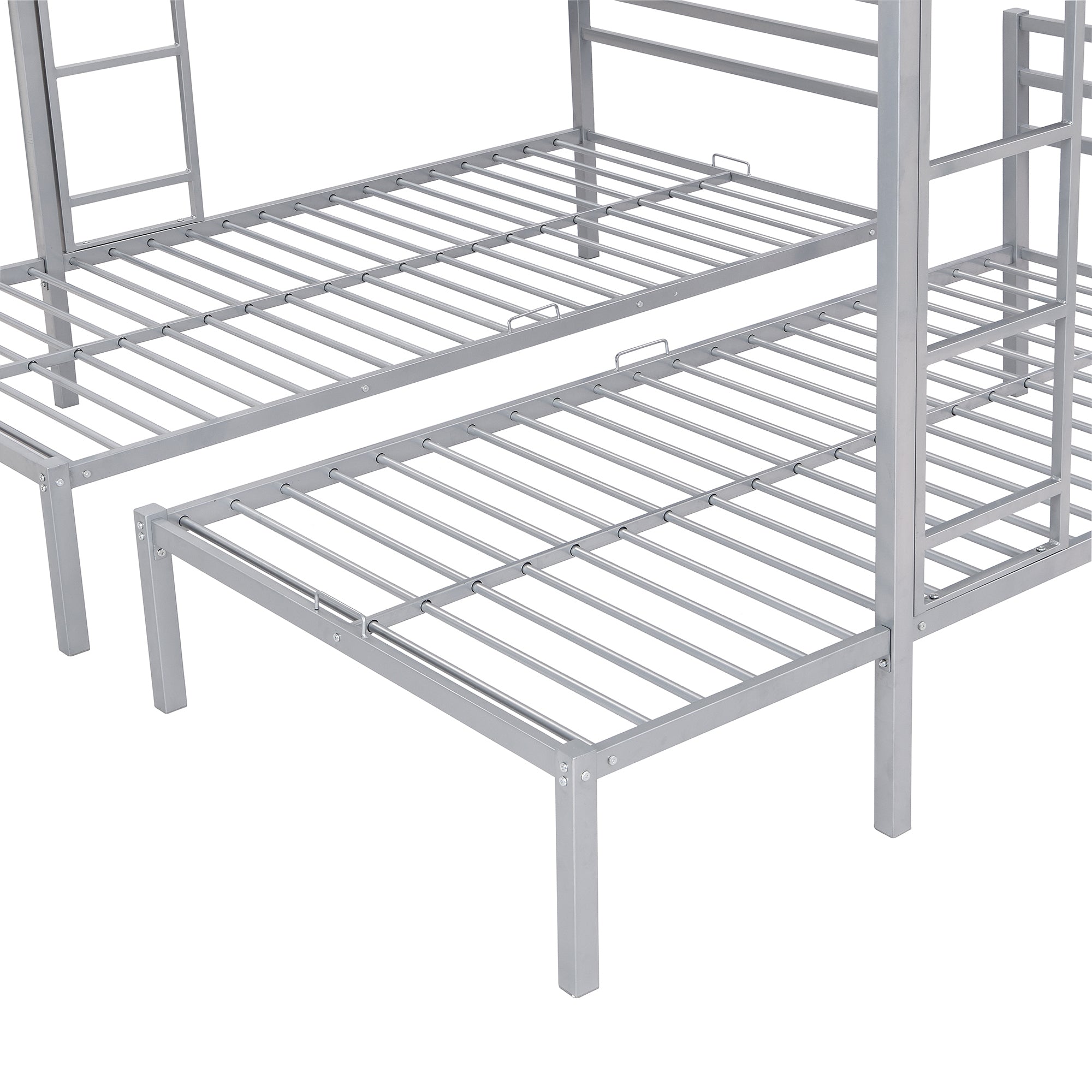 Full over Twin&Twin Size Bunk Bed with Built-in Shelf, Silver - Atlantic Fine Furniture Melbourne FL
