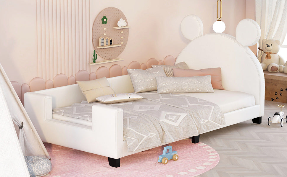 Twin Size Upholstered Daybed with Carton Ears Shaped Headboard, White - Atlantic Fine Furniture Melbourne FL