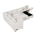 U-Shaped Sectional Sofa Pull Out Sofa Bed With Two USB Ports, Two Power Sockets, Three Back Pillows And A Storage Chaise For Living Room