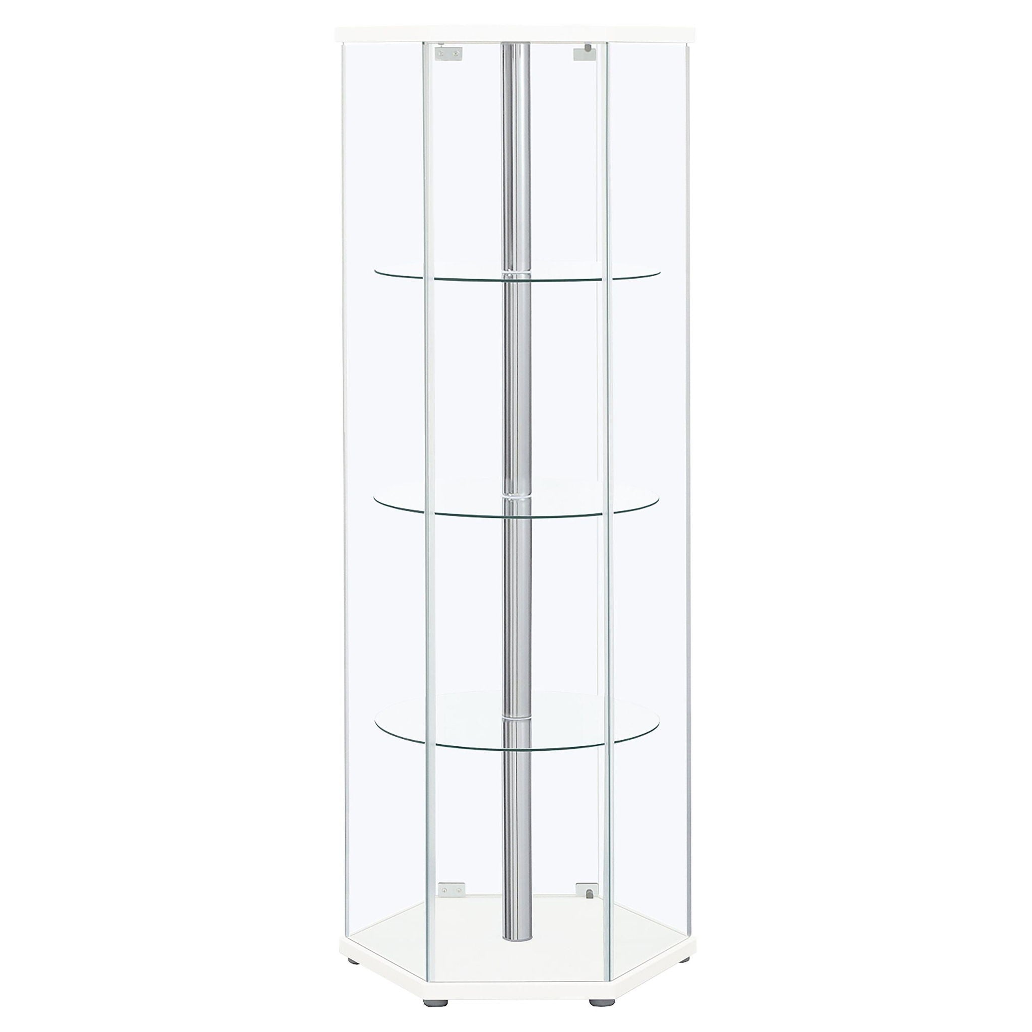 Zahavah 4-shelf Hexagonal Clear Glass Curio Cabinet White