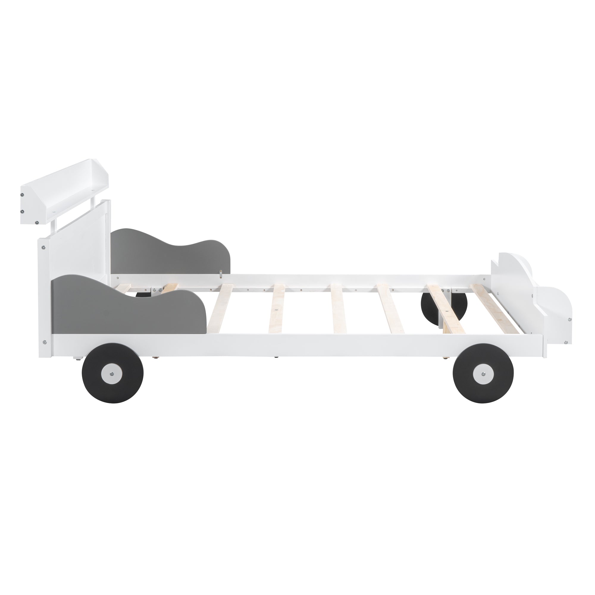 Full Size Car-Shaped Platform Bed,Full Bed with Storage Shelf for Bedroom,White - Atlantic Fine Furniture Melbourne FL