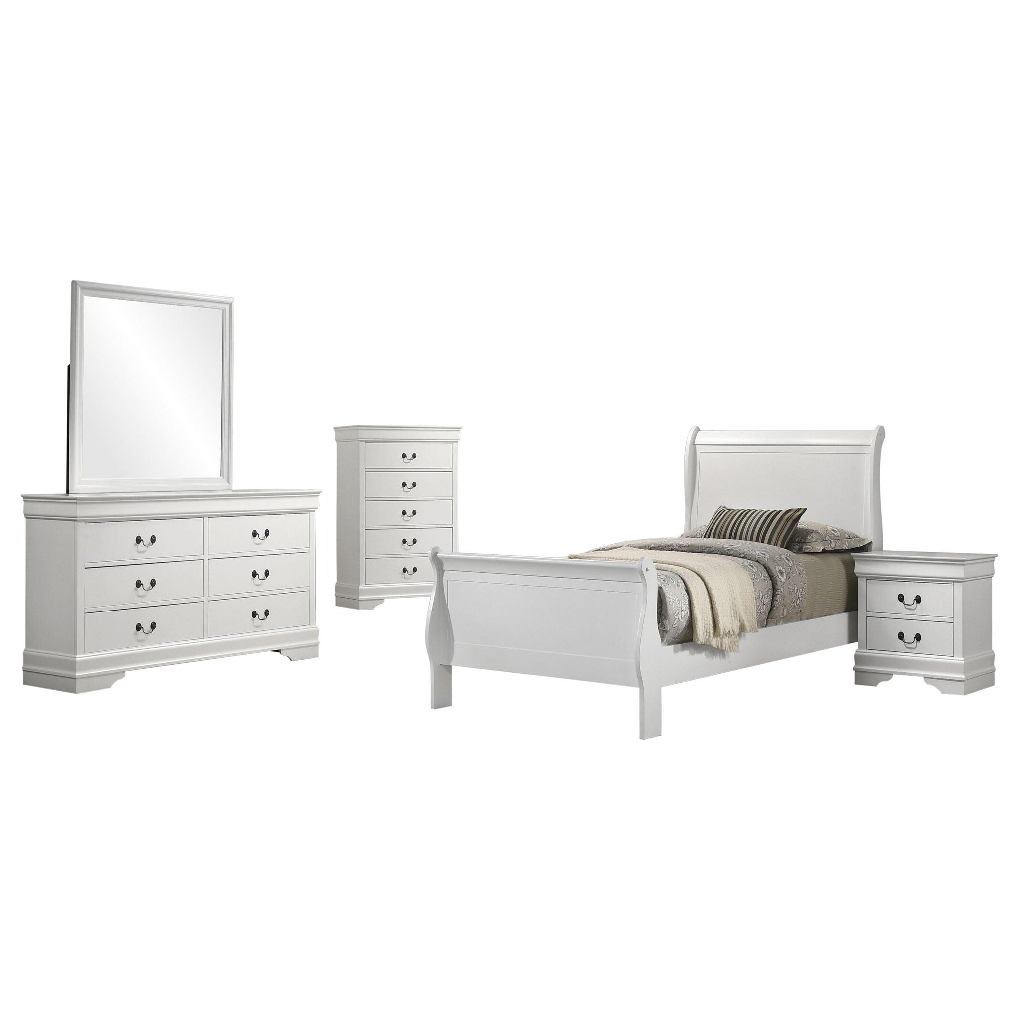 Louis Philippe 5-piece Twin Bedroom Set White