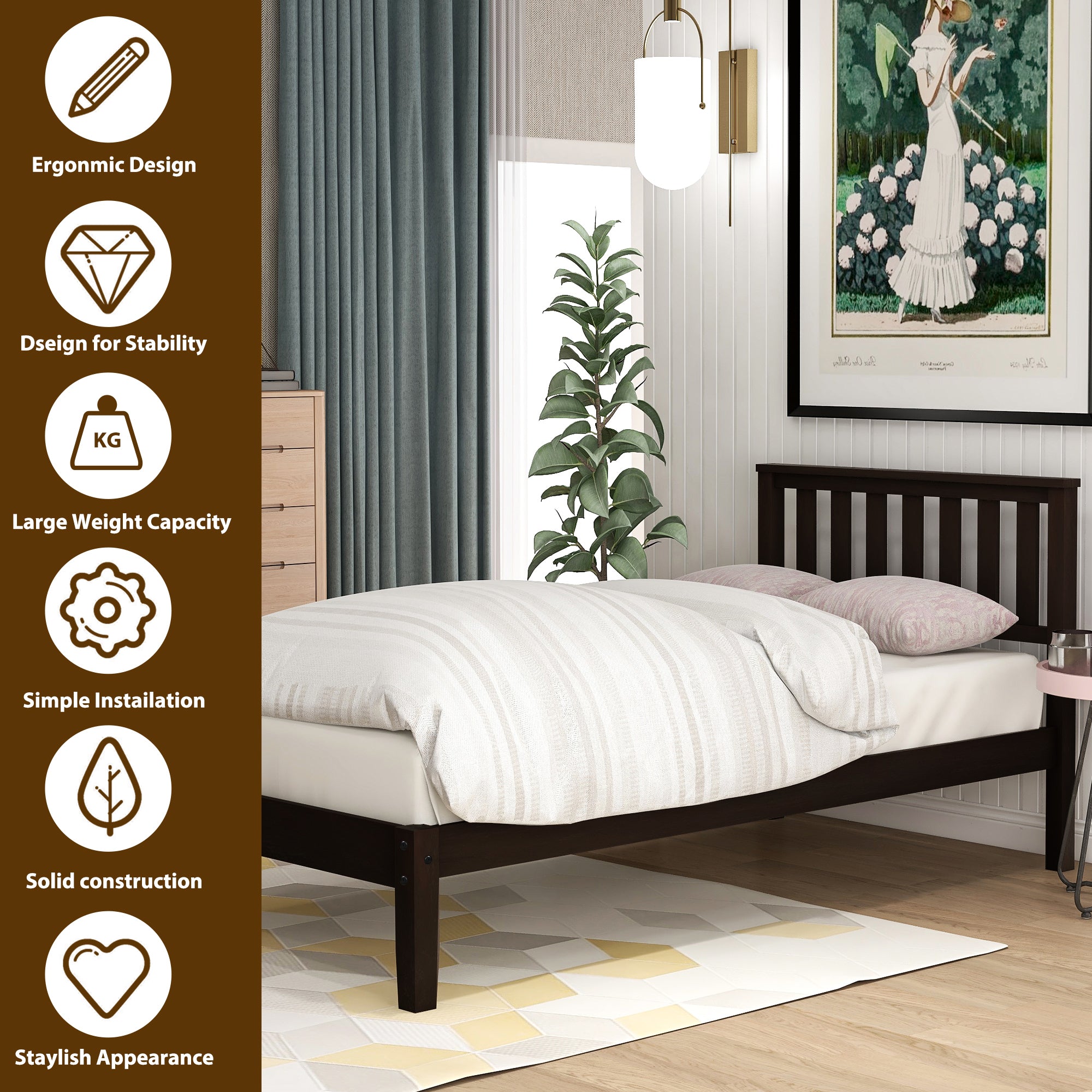 Wood Platform Bed with Headboard/Wood Slat Support,Twin (Espresso) - Atlantic Fine Furniture Melbourne FL