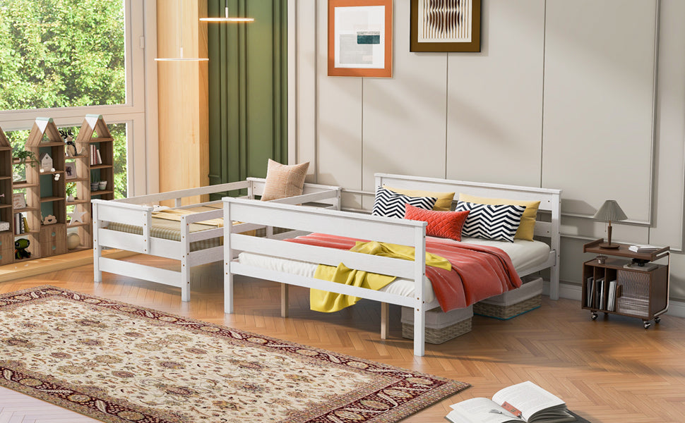 Wood Twin XL over Queen Bunk Bed with Ladder, White - Atlantic Fine Furniture Melbourne FL