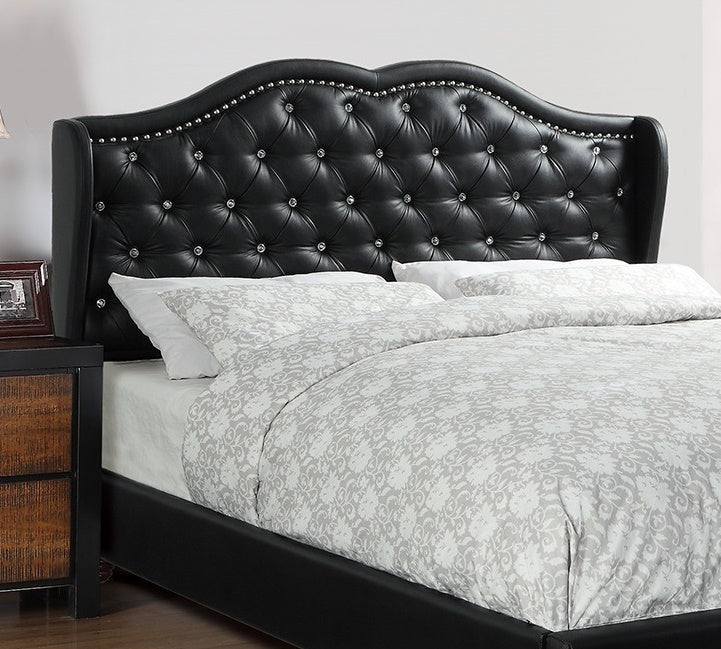 Queen Size Bed 1pc Bed Set Black Faux Leather Upholstered Wingback Design Bed Frame Headboard Bedroom Furniture Tufted Upholstered - Atlantic Fine Furniture Melbourne FL
