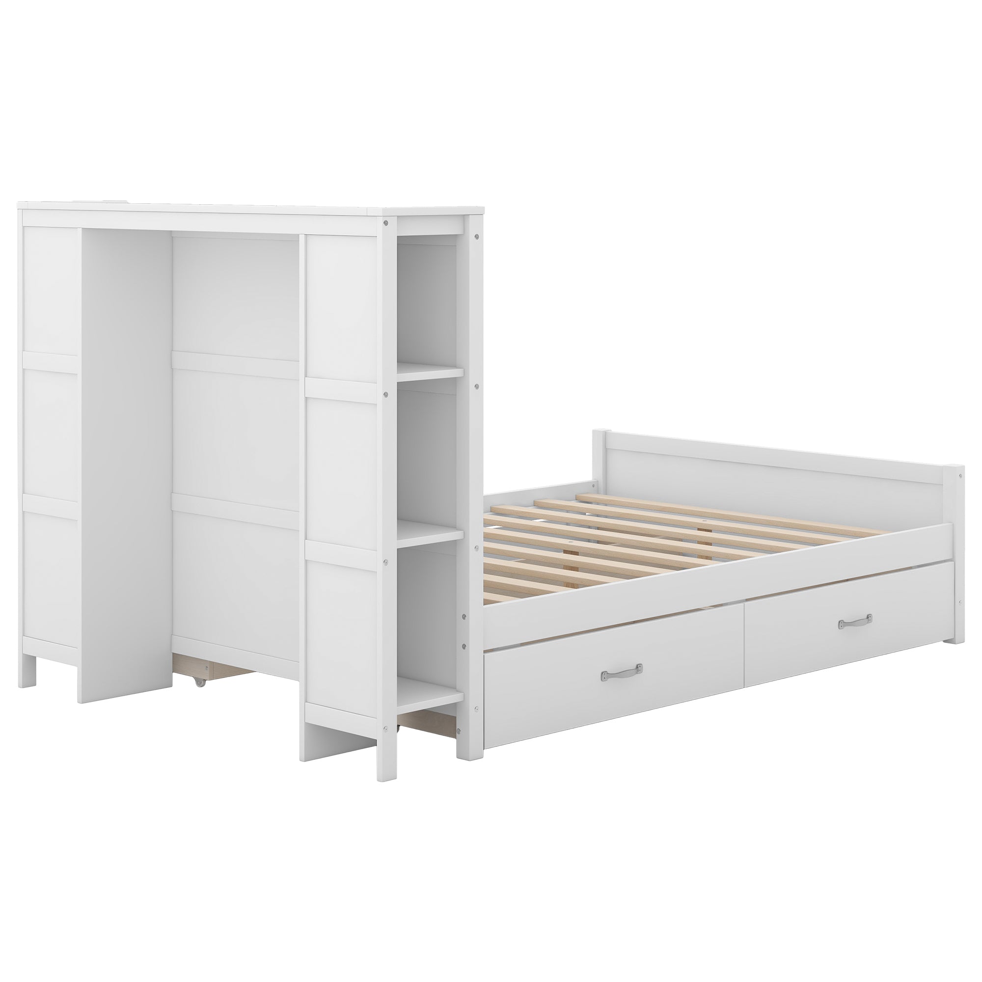 Full Size Platform Bed with Drawers and Storage Shelves, White - Atlantic Fine Furniture Melbourne FL