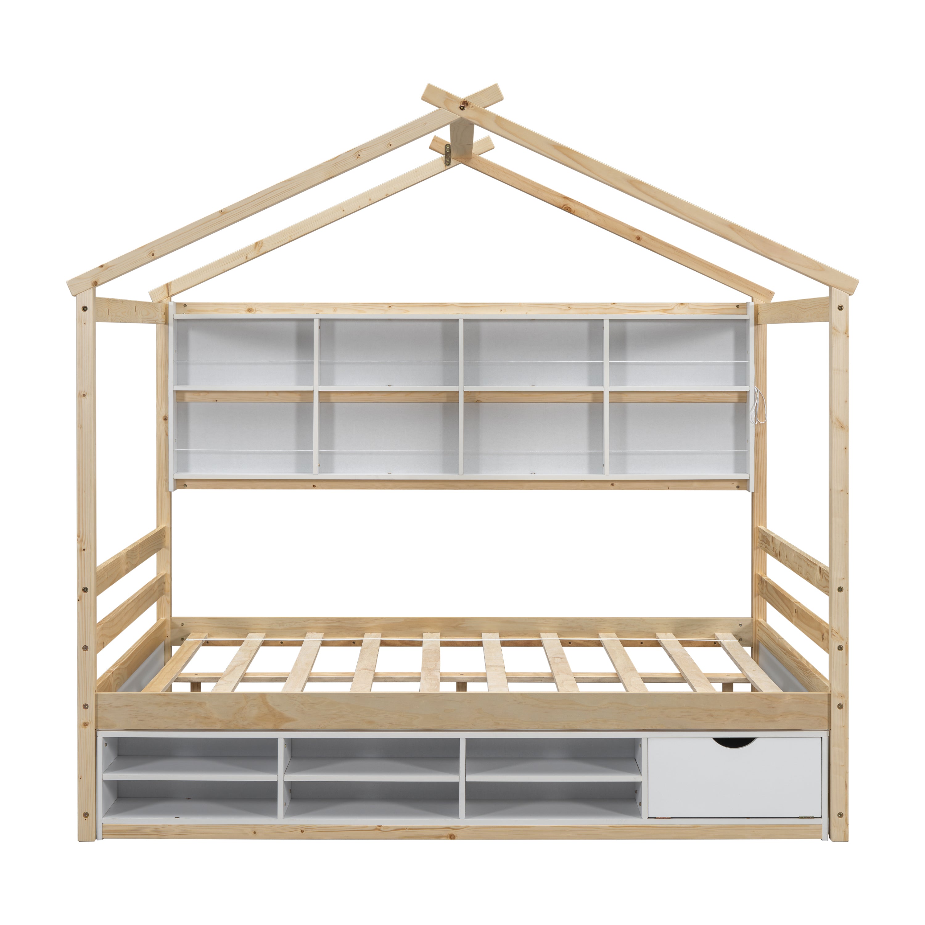 Full House Bed with Roof Frame, Bedside-shelves, Under Bed Storage Unit,Natural - Atlantic Fine Furniture Melbourne FL