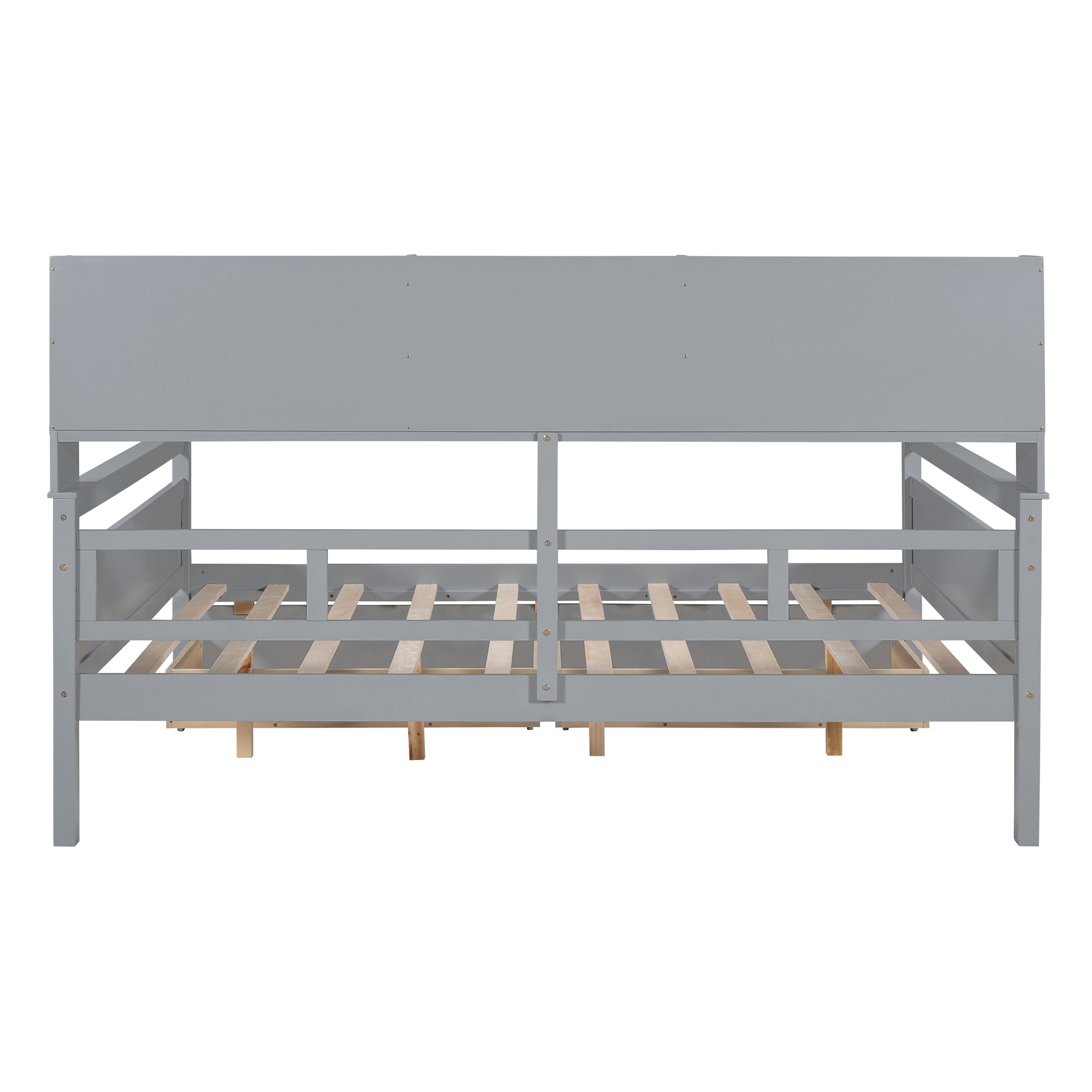 Full size Daybed, Wood Slat Support, with Bedside Shelf and Two Drawers, Gray - Atlantic Fine Furniture Melbourne FL