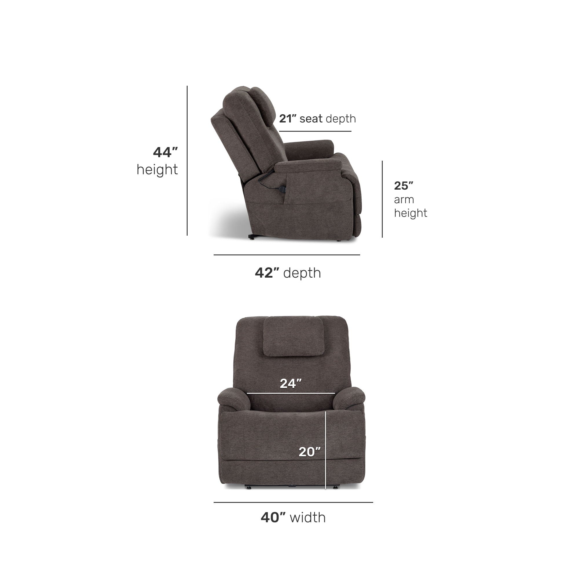 Zecliner Model 2+ - Power Lift Recliner With Power Headrest, Lumbar, Heat & Massage