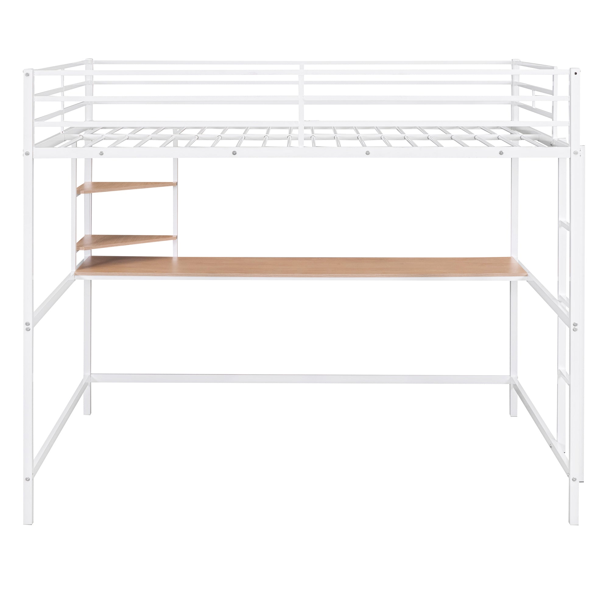 Full Metal Loft Bed with Desk and Shelve, White - Atlantic Fine Furniture Melbourne FL