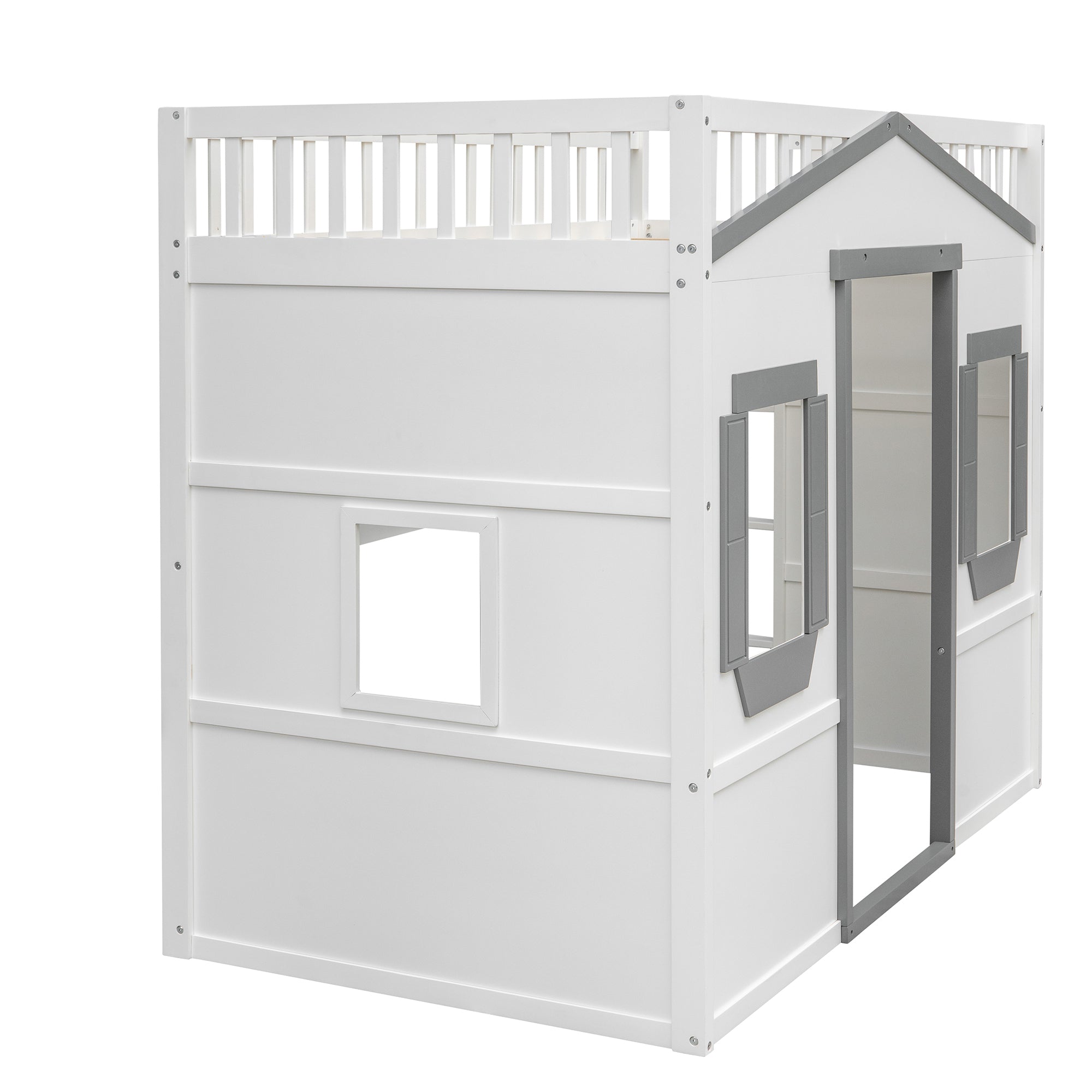 Twin Size House Loft Bed With Ladder-White+Gray Frame - Atlantic Fine Furniture Melbourne FL