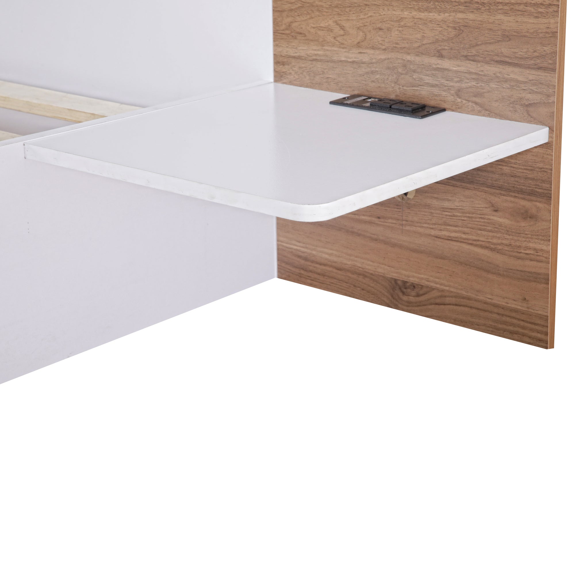 Queen Size Platform Bed with Headboard, Shelves, USB Ports and Sockets, White - Atlantic Fine Furniture Melbourne FL